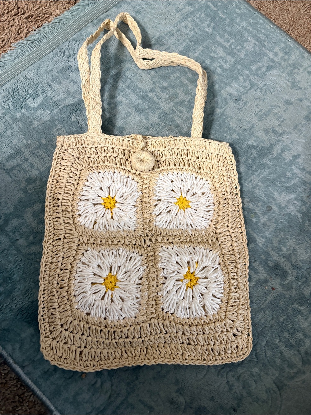 Handcrafted Cream Daisy Crochet Tote Bag